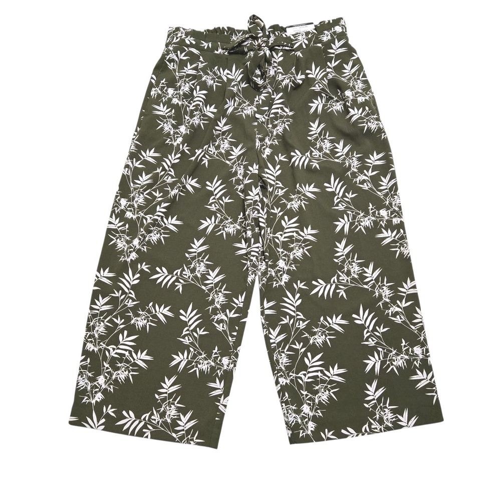NWT Worthington Wide Leg Crop Pants Asian Botanical Green Belted Women's XLT